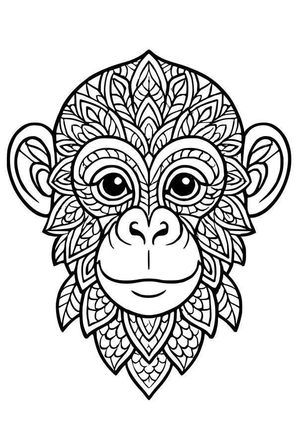 Free Monkey Coloring Page - Magical Leaf Mask Face (Printable PDF)