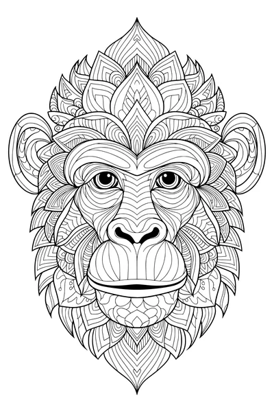 Free Monkey Coloring Page - Patterned Jungle Face Design (Printable PDF)