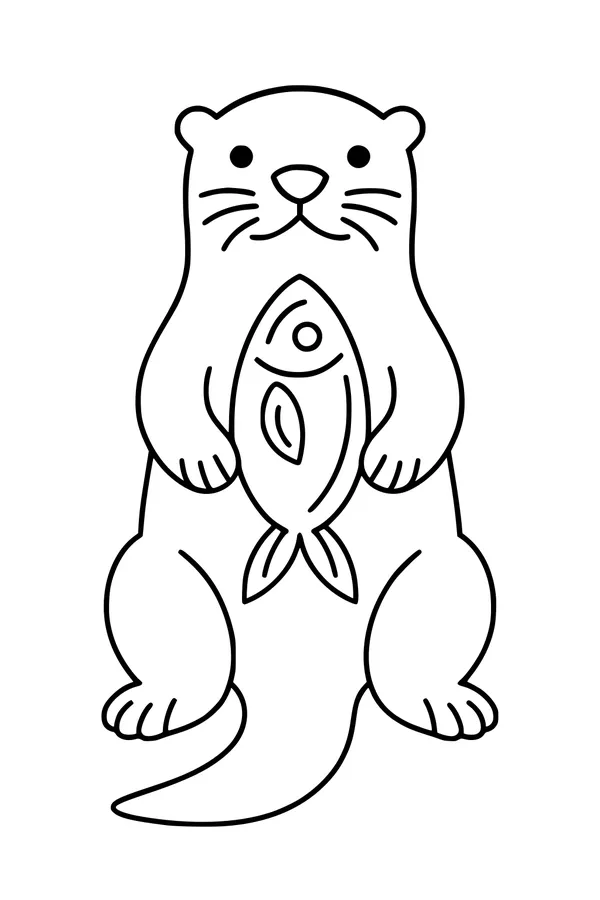 Free Otter Coloring Page - Cute Cartoon Otter With Fish (Printable PDF)