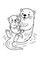 Free Otter Coloring Page - Mother Otter Hugging Baby in River (Printable PDF)