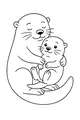 Free Otter Coloring Page - Mother Otter Hugging Baby (Printable PDF)