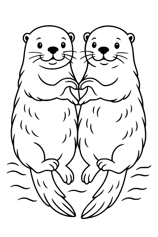 Free Otter Coloring Page - Cute Otter Friends Making a Heart (Printable PDF)
