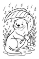 Free Otter Coloring Page - Cute Otter With Leaf Umbrella in the Rain (Printable PDF)