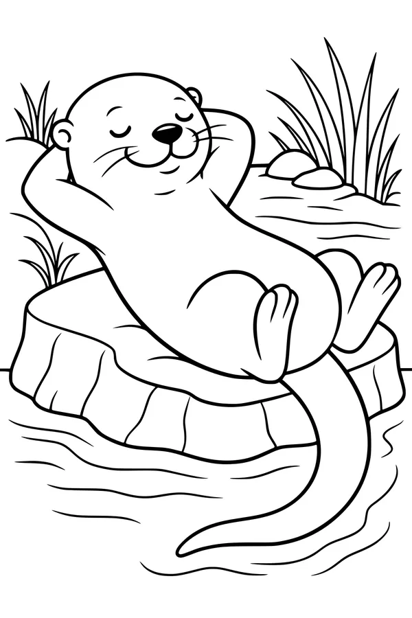 Free Otter Coloring Page - Relaxed Riverbank Lounge (Printable PDF)