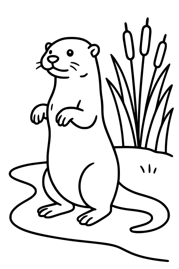 Free Otter Coloring Page - Riverbank Watch by the Cattails (Printable PDF)