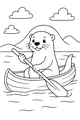 Free Otter Coloring Page - Smiling Otter Rowing a Lake Boat (Printable PDF)