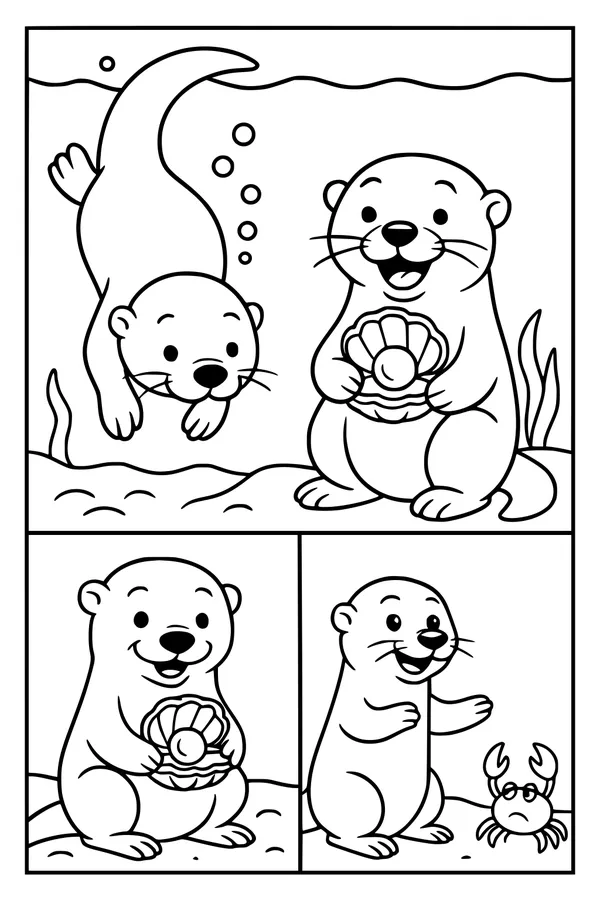 Free Otter Coloring Page - Playful Pearl Seekers Underwater (Printable PDF)