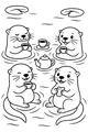 Free Otter Coloring Page - Friends Tea Party in the Pond (Printable PDF)