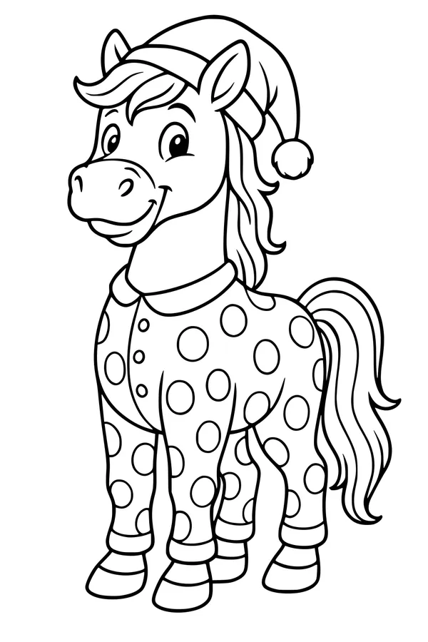 Free Horse Coloring Page - Polka Dot Pajama Pony at Bedtime (Printable PDF)