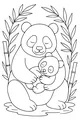 Free Panda Coloring Page - Mother Panda Hugging Baby in Bamboo Forest (Printable PDF)