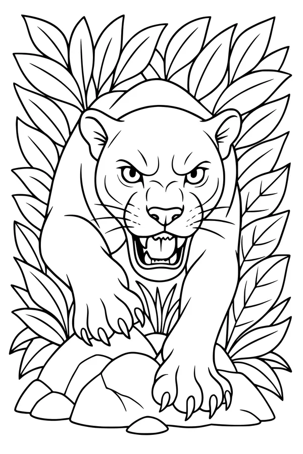 Free Panther Coloring Page - Sneaking Through Jungle Leaves (Printable PDF)