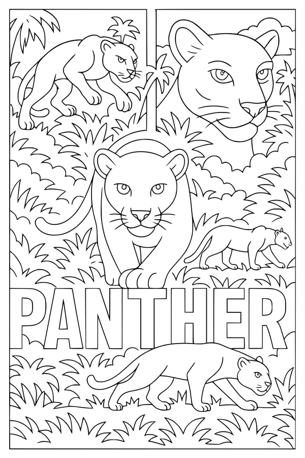 Free Panther Coloring Page - Jungle Parade With Big Cat Face (Printable PDF)
