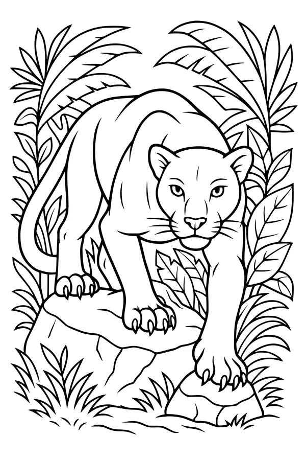 Free Panther Coloring Page - Jungle Cat On Rocky Path (Printable PDF)