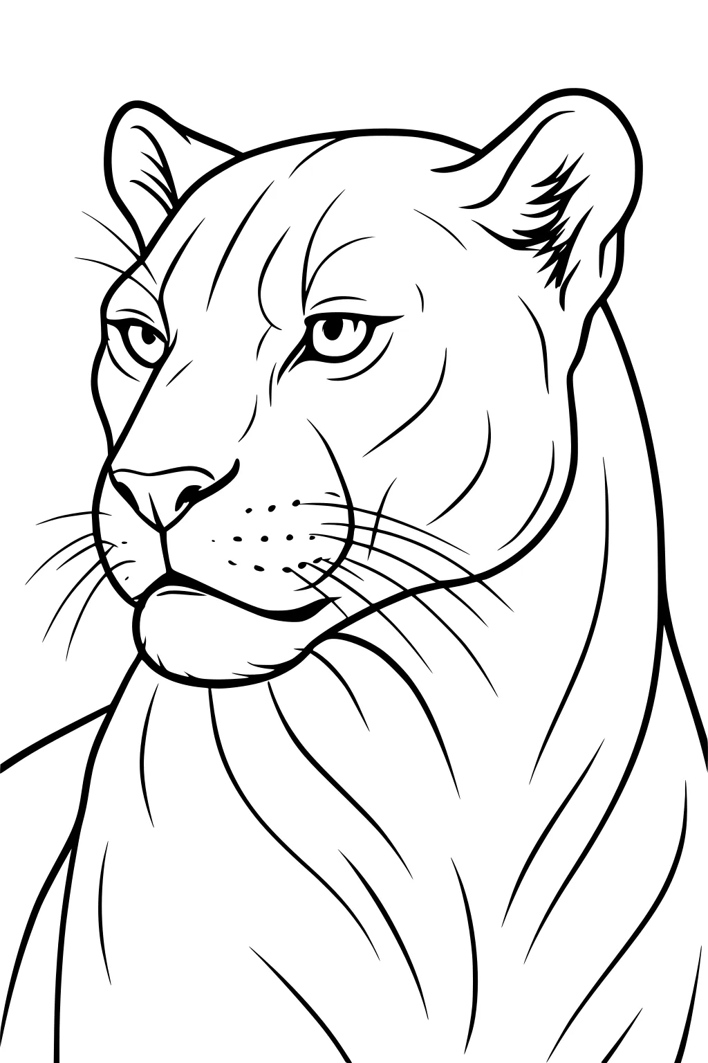 Outlined drawing of a panther's face and upper body, showing upright ears, whiskers, and focused eyes.