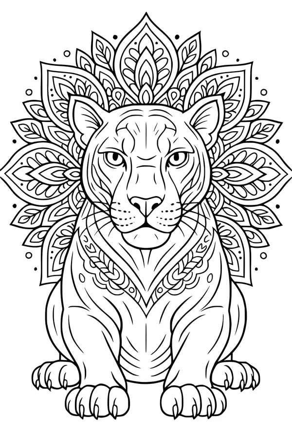 Free Panther Coloring Page - Majestic Wild Cat With Jungle Mandala Flowers (Printable PDF)