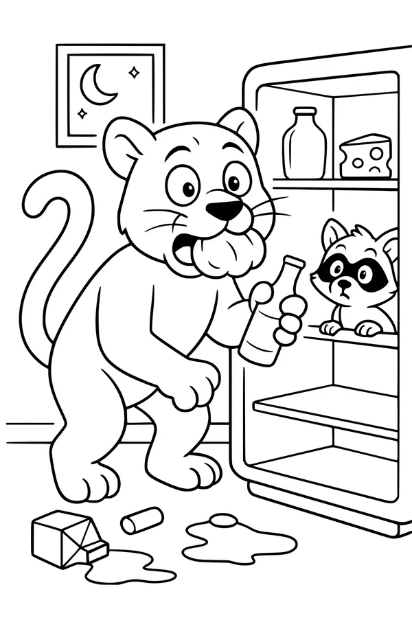 Free Panther Cub Coloring Page - Midnight Kitchen Snack Heist (Printable PDF)