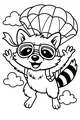 Free Raccoon Coloring Page - Skydiving With Whirly Parachute (Printable PDF)