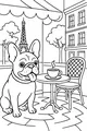 Free French Bulldog Coloring Page - Paris Cafe With Eiffel Tower (Printable PDF)