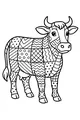 Free Cow Coloring Page - Patchwork Patterns Farm Scene (Printable PDF)