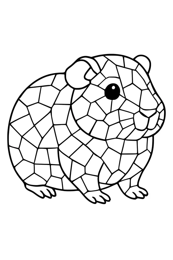 Free Guinea Pig Coloring Page - Patchwork Mosaic Pet (Printable PDF)