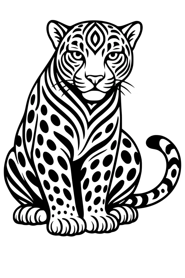 Free Leopard Coloring Page - Sitting Jungle Big Cat (Printable PDF)