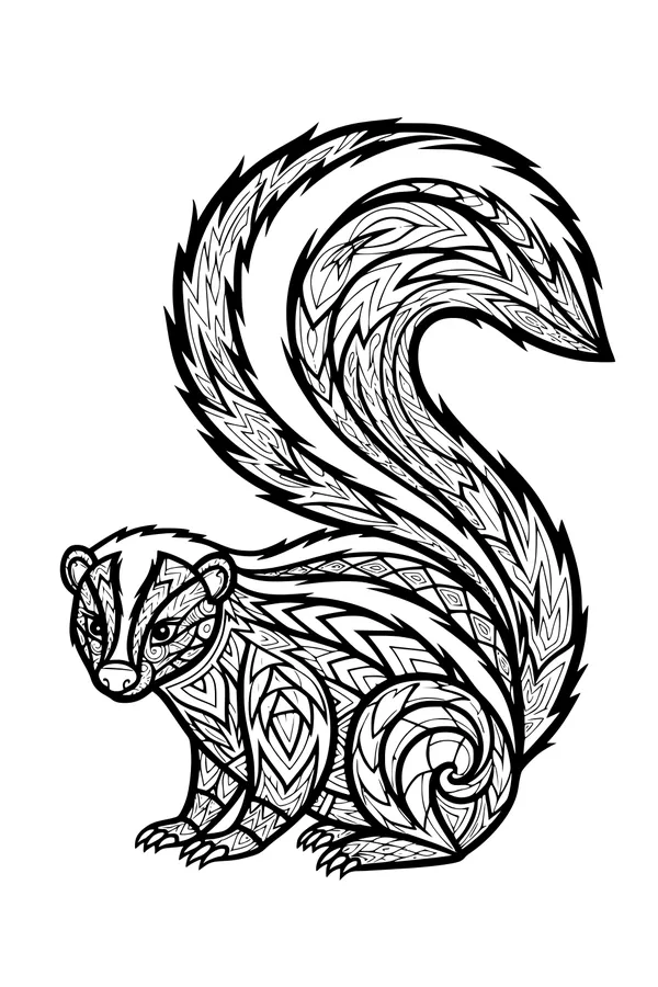Free Skunk Coloring Page - Patterned Swishy Tail in Nature (Printable PDF)