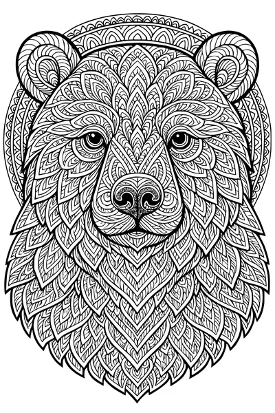 Free Bear Coloring Page - Intricate Patterned Bear Head (Printable PDF)
