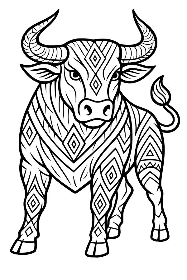 Free Bull Coloring Page - Diamond Pattern Farm Bull (Printable PDF)