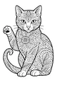 Free Cat Coloring Page - Patterned Garden Cat With Raised Paw (Printable PDF)