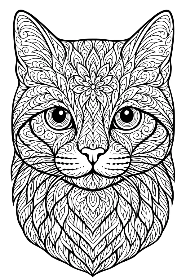 Free Cat Coloring Page - Intricate Leafy Swirl Cat Portrait (Printable PDF)
