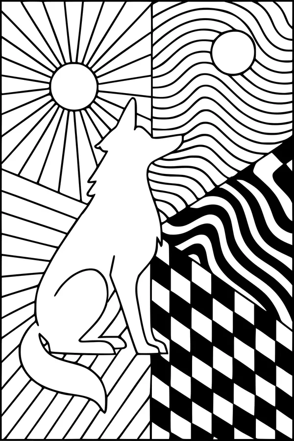 Free Coyote Coloring Page - Mystic Desert Sky Pattern (Printable PDF)