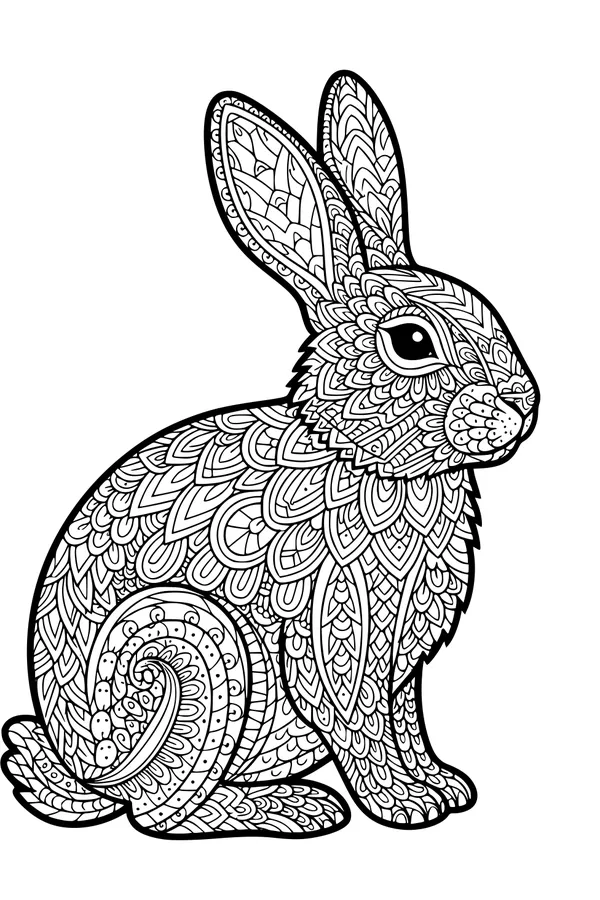 Free Rabbit Coloring Page - Intricate Floral Pattern Bunny (Printable PDF)