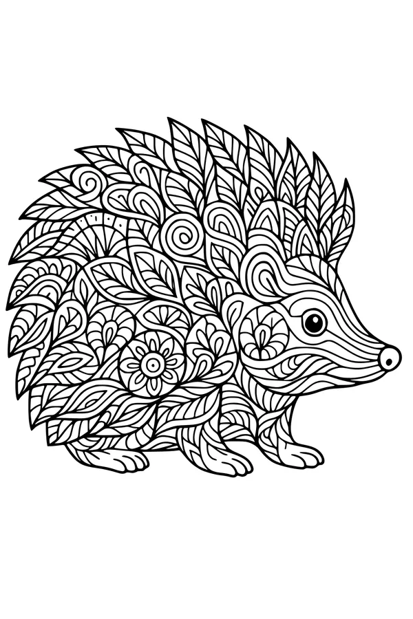 Free Hedgehog Coloring Page - Ornate Forest Pattern Design (Printable PDF)