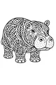 Free Hippopotamus Coloring Page - Cartoon Hippo With Leaf and Swirl Patterns (Printable PDF)