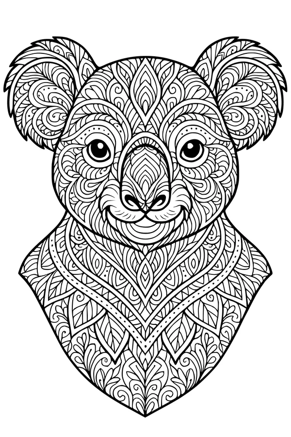 Free Koala Coloring Page - Intricate Mandala Portrait (Printable PDF)