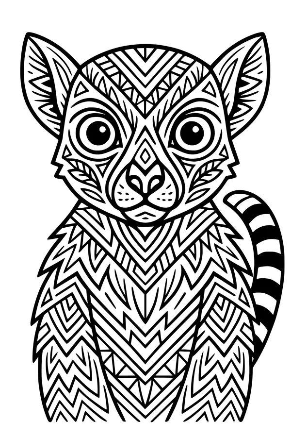 Free Lemur Coloring Page - Wild Zigzag Fur and Striped Tail (Printable PDF)