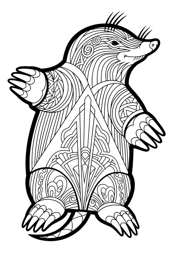 Free Mole Coloring Page - Patterned Fur Tunnel Digger (Printable PDF)