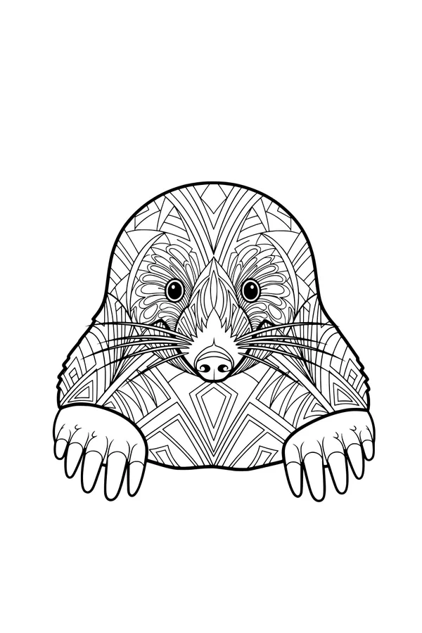 Free Mole Coloring Page - Geometric Patterned Fur and Big Paws (Printable PDF)