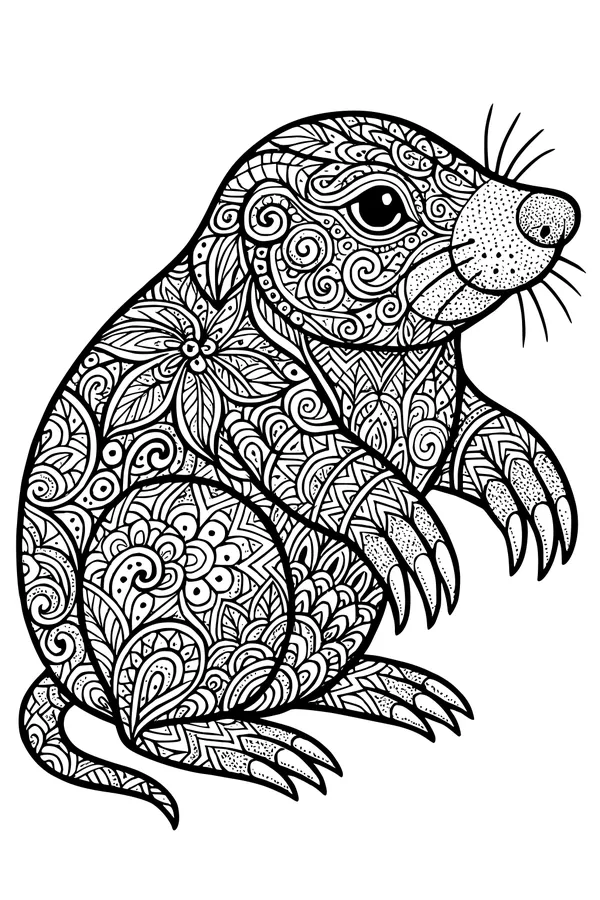 Free Mole Coloring Page - Intricate Floral Patterned Fur (Printable PDF)