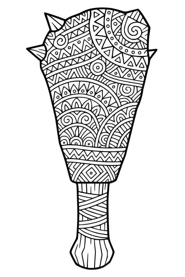 Free Ogre Club Coloring Page - Spiky Geometric Weapon (Printable PDF)