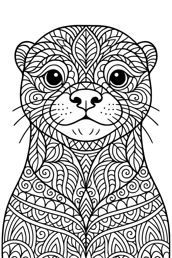 Free Otter Coloring Page - Swirly Patterned Fur and Big Eyes (Printable PDF)