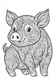 Free Pig Coloring Page - Swirly Floral Piglet with Happy Smile (Printable PDF)