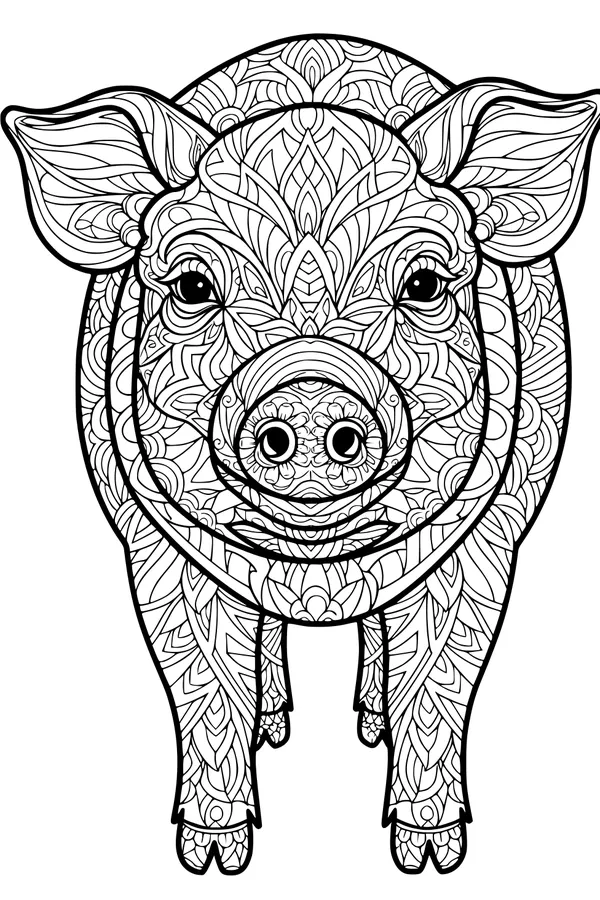 Free Pig Coloring Page - Intricate Swirly Pattern Design (Printable PDF)