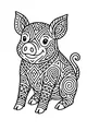 Free Pig Coloring Page - Whimsical Swirly Pig Sitting Upright (Printable PDF)