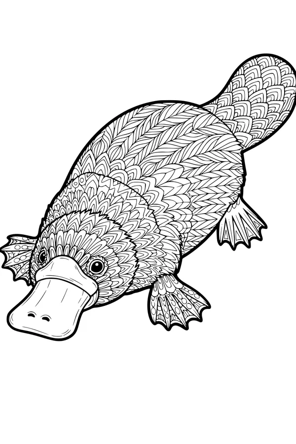 Free Platypus Coloring Page - Feathered Swimmer with Patterns (Printable PDF)