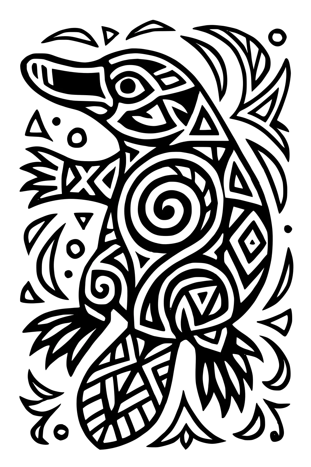 Stylized platypus illustration with swirls, triangles, and bold patterns filling the shapes inside and around the animal.