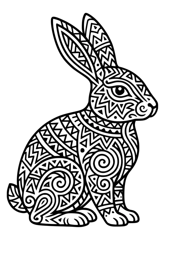 Free Rabbit Coloring Page - Patterned Bunny Sitting Upright (Printable PDF)