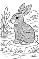 Free Rabbit Coloring Page - Patterned Bunny by the Pond (Printable PDF)