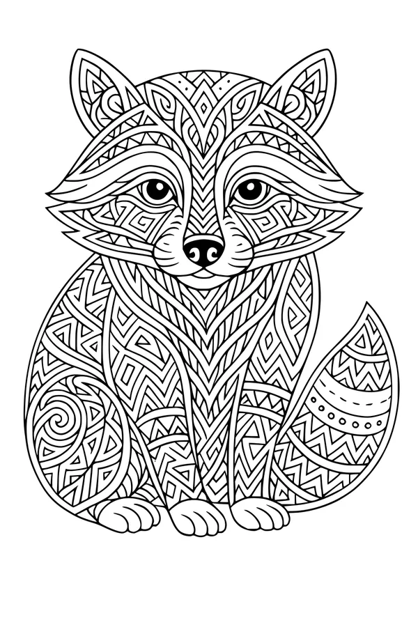 Free Raccoon Coloring Page - Patterned Forest Rascal (Printable PDF)