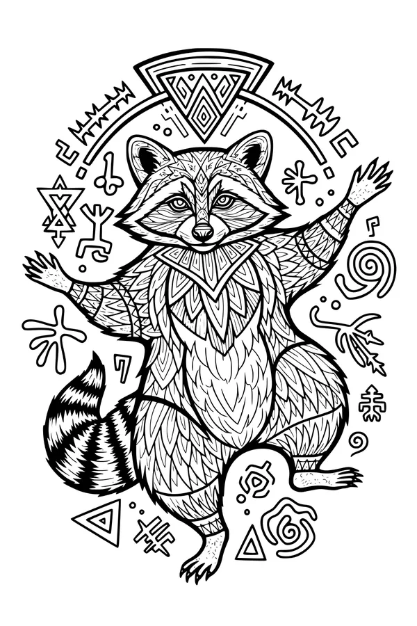 Free Raccoon Coloring Page - Dancing With Magic Patterns (Printable PDF)